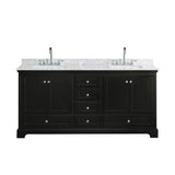 Wyndham Collection Deborah 72" Free Standing Double Vanity Set – Plywood Cabinet, White Carrara Marble Top, Rectangular Porcelain Sinks