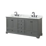 Wyndham Collection Deborah 72" Free Standing Double Vanity Set – Plywood Cabinet, White Carrara Marble Top, Rectangular Porcelain Sinks