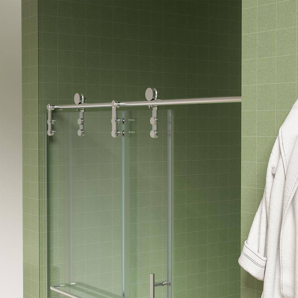 Xspracer Victoria 56-60 in. W x 76 in. H Sliding Frameless Shower Door in Brushed Nickel Finish with Clear SGCC Tempered Glass