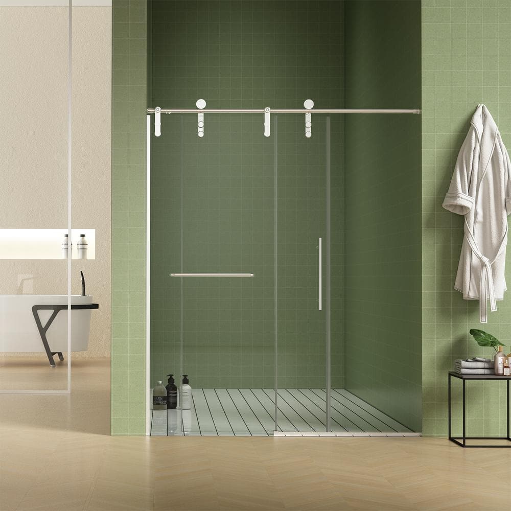Xspracer Victoria 56-60 in. W x 76 in. H Sliding Frameless Shower Door in Brushed Nickel Finish with Clear SGCC Tempered Glass