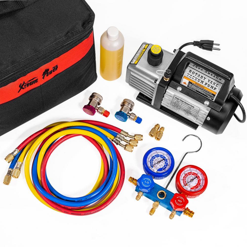 XtremepowerUS 1/4 HP 3 CFM Air Vacuum Pump HVAC A/C Refrigerant Kit with AC Manifold Gauge Set
