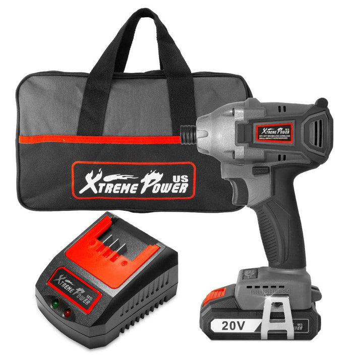XtremepowerUS 20-Volt 1/4 in. Brushless Cordless Impact Driver Lithium-Ion Battery 2.0 Ah with Charger and Bag