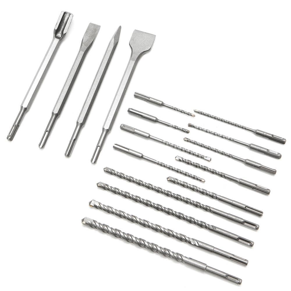 XtremepowerUS SDS-Plus Tungsten Carbide Rotary Hammer Drill and Chisel Metric Bit Set (17-piece)