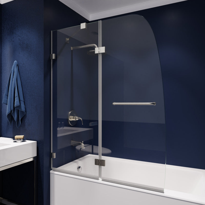 ANZZI HERALD Series 48 in. W x 58 in. H Frameless Hinged Tub Door, Brushed Nickel, with Towel Bar & Handle