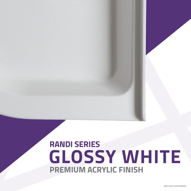 ANZZI Randi 36 in. x 36 in. Neo-Round Double Threshold Shower Base, Gloss White, Center Drain