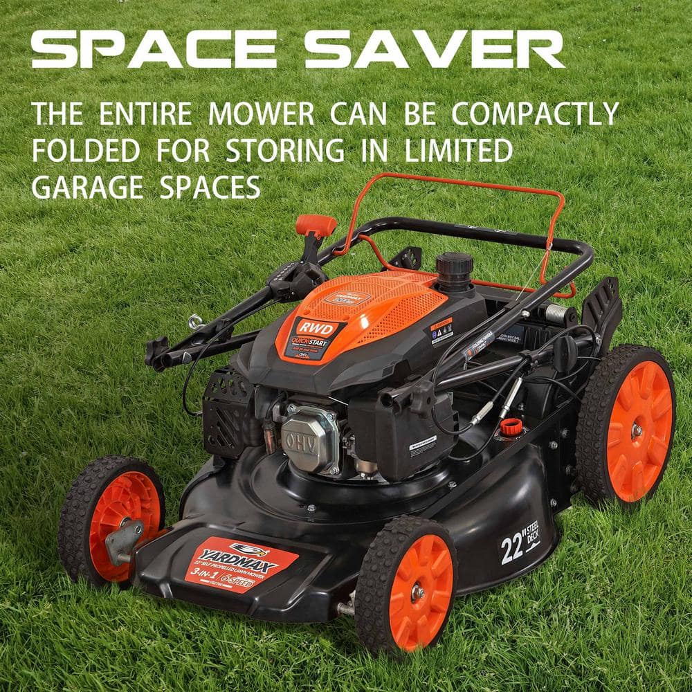 YARDMAX 22 in. 201 cc SELECT PACE 6 Speed CVT High Wheel RWD 3-in-1 Gas Walk Behind Self Propelled Lawn Mower