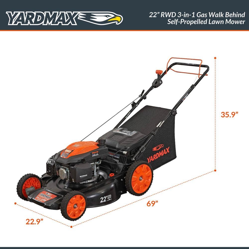YARDMAX 22 in. 201 cc SELECT PACE 6 Speed CVT High Wheel RWD 3-in-1 Gas Walk Behind Self Propelled Lawn Mower