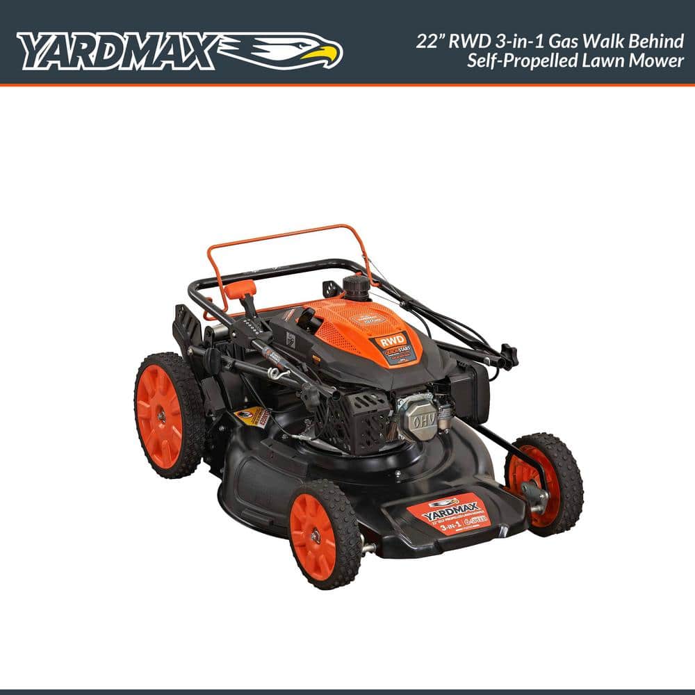 YARDMAX 22 in. 201 cc SELECT PACE 6 Speed CVT High Wheel RWD 3-in-1 Gas Walk Behind Self Propelled Lawn Mower