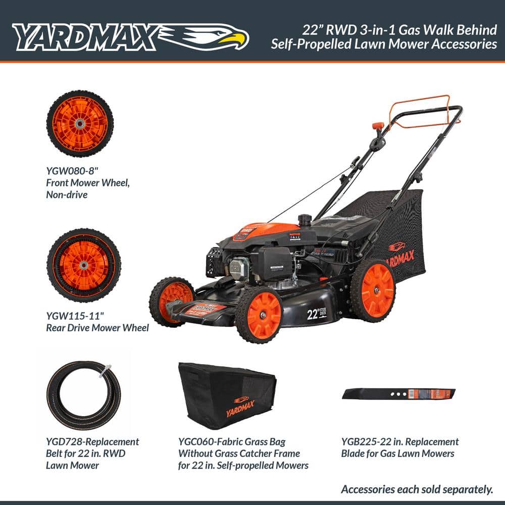 YARDMAX 22 in. 201 cc SELECT PACE 6 Speed CVT High Wheel RWD 3-in-1 Gas Walk Behind Self Propelled Lawn Mower