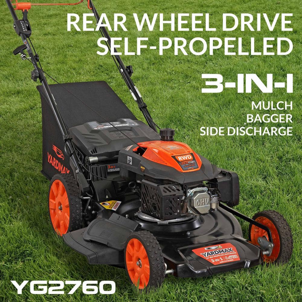 YARDMAX 22 in. 201 cc SELECT PACE 6 Speed CVT High Wheel RWD 3-in-1 Gas Walk Behind Self Propelled Lawn Mower