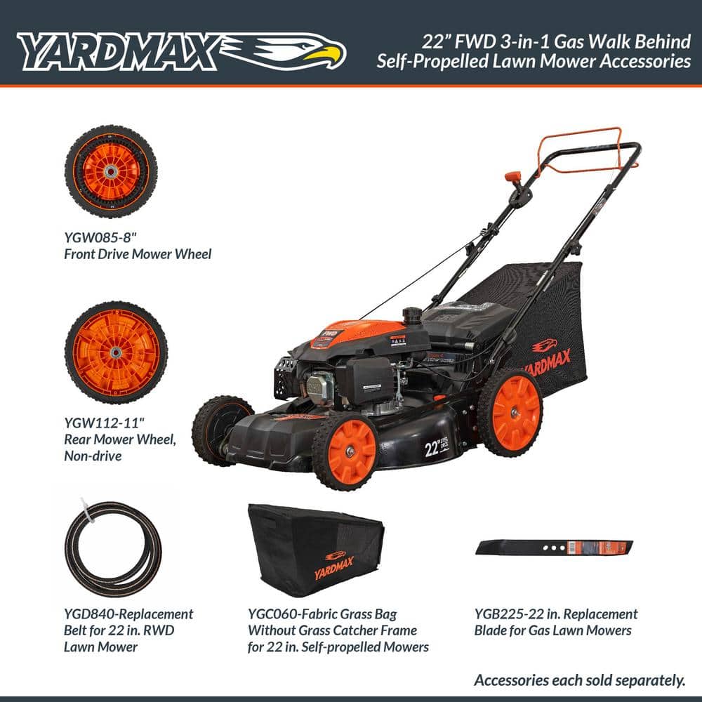YARDMAX 22 in. 201 cc SELECT PACE 6 Speed CVT High Wheel FWD 3-in-1 Gas Walk Behind Self Propelled Lawn Mower