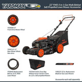 YARDMAX 22 in. 201 cc SELECT PACE 6 Speed CVT High Wheel FWD 3-in-1 Gas Walk Behind Self Propelled Lawn Mower