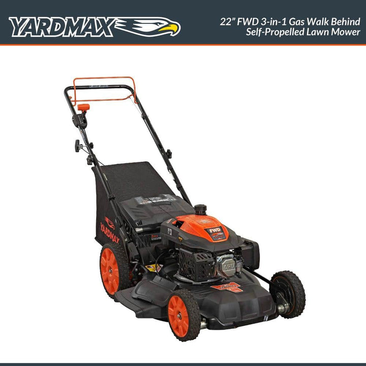 YARDMAX 22 in. 201 cc SELECT PACE 6 Speed CVT High Wheel FWD 3-in-1 Gas Walk Behind Self Propelled Lawn Mower