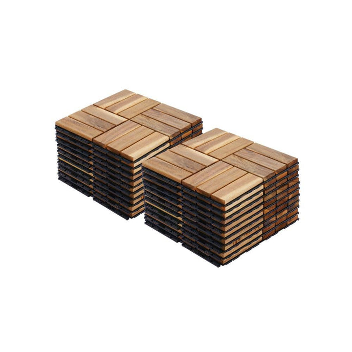 Amucolo 12 in. x 12 in. Checker Pattern Acacia Wood Interlocking Deck Tiles in Yellow for Patio, Pool Side (Set of 20 Tiles)