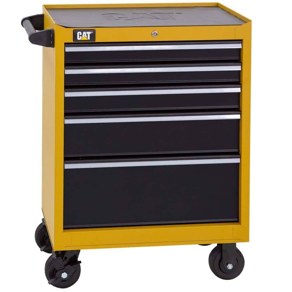 CAT Heavy-Duty 26 in. 5-Drawer Yellow 16-Gauge Steel Rolling Tool Cabinet with Keyed Locking System