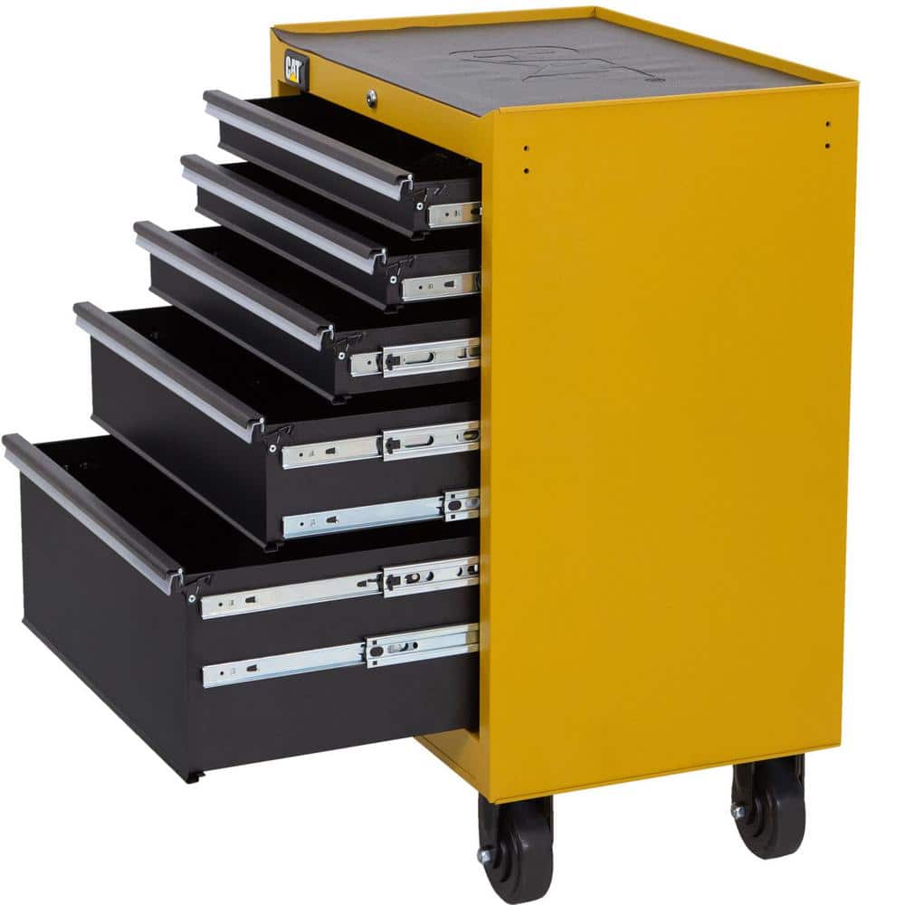 CAT Heavy-Duty 26 in. 5-Drawer Yellow 16-Gauge Steel Rolling Tool Cabinet with Keyed Locking System