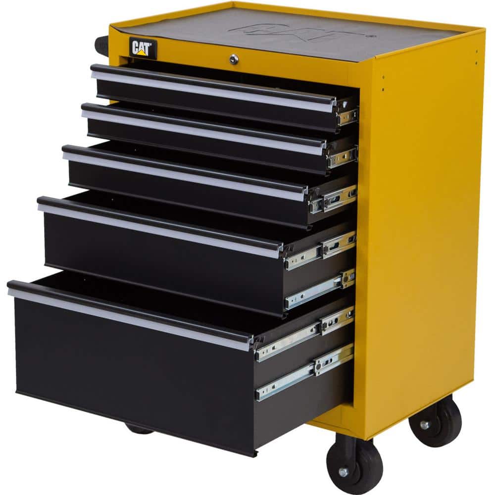 CAT Heavy-Duty 26 in. 5-Drawer Yellow 16-Gauge Steel Rolling Tool Cabinet with Keyed Locking System