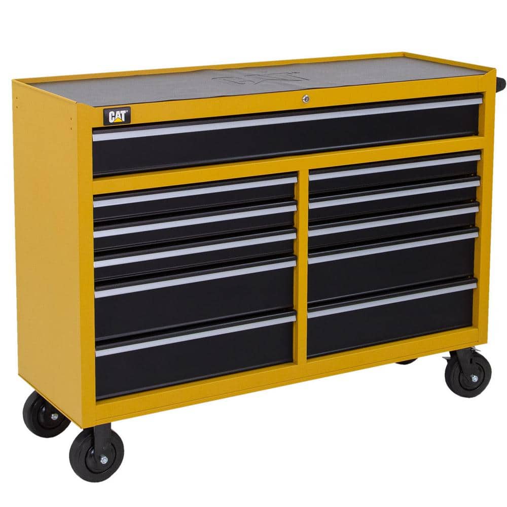 CAT Heavy Duty 52 in. W x 18 in. D 11-Drawer Yellow 16-Gauge Steel Rolling Tool Cabinet with Keyed Locking System