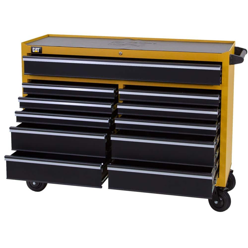 CAT Heavy Duty 52 in. W x 18 in. D 11-Drawer Yellow 16-Gauge Steel Rolling Tool Cabinet with Keyed Locking System