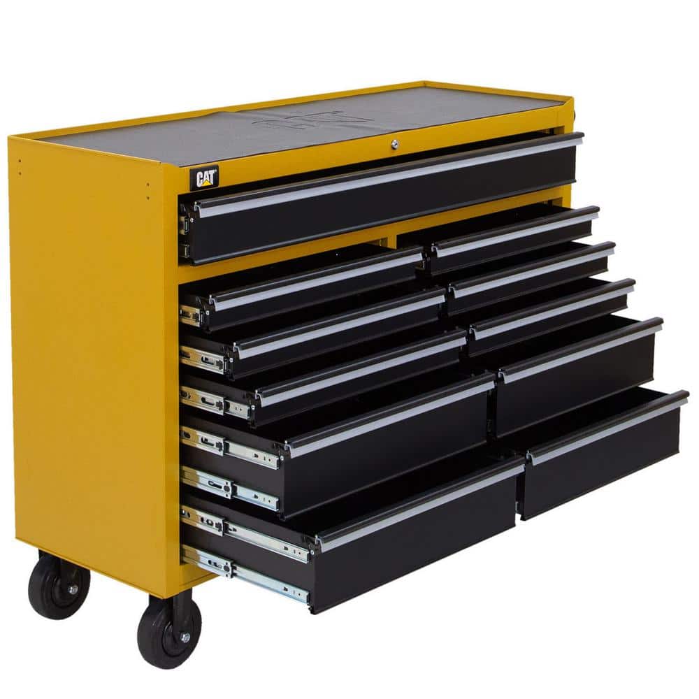 CAT Heavy Duty 52 in. W x 18 in. D 11-Drawer Yellow 16-Gauge Steel Rolling Tool Cabinet with Keyed Locking System
