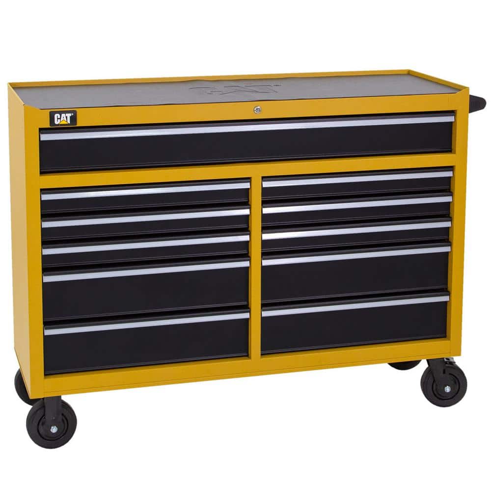 CAT Heavy Duty 52 in. W x 18 in. D 11-Drawer Yellow 16-Gauge Steel Rolling Tool Cabinet with Keyed Locking System
