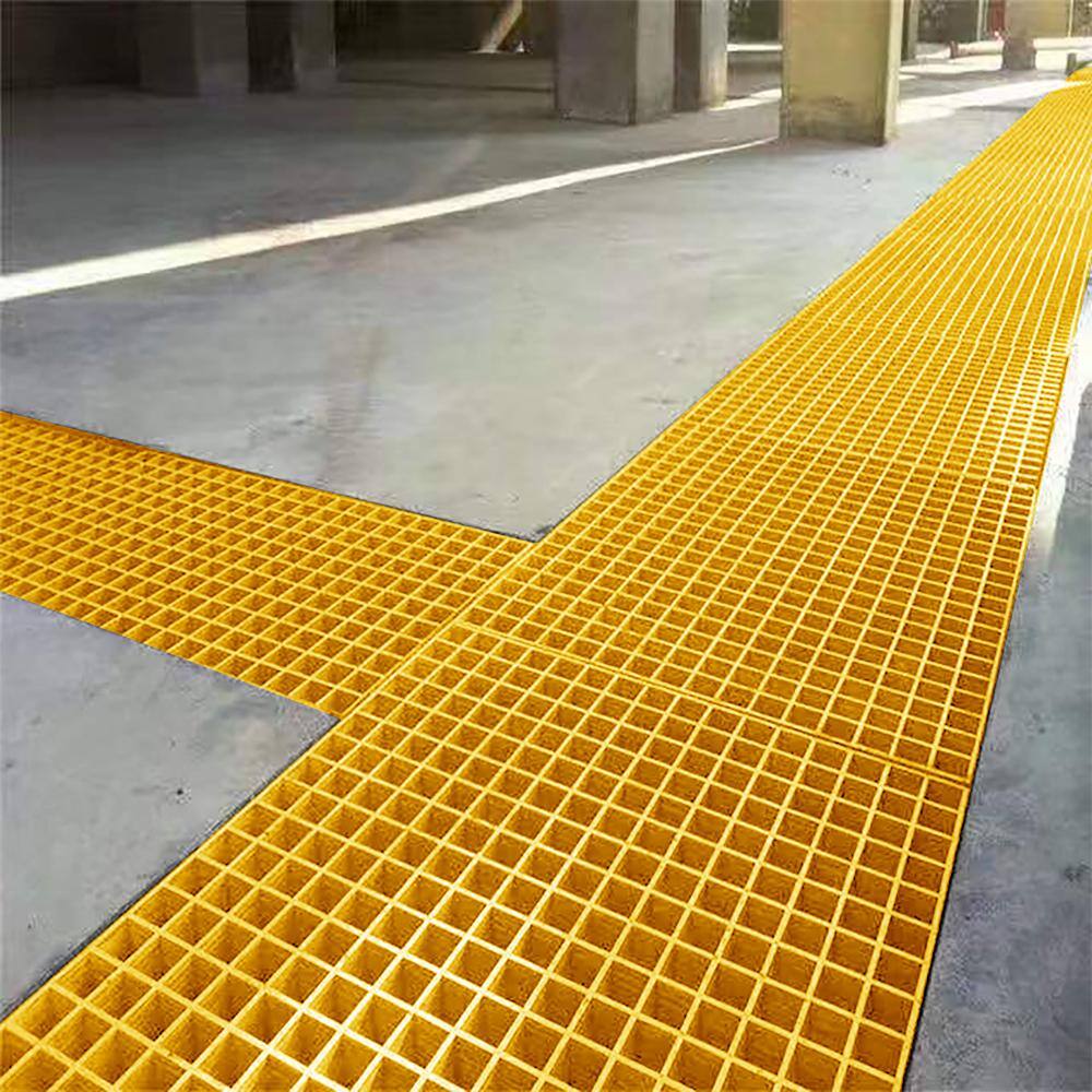Wellco 1.5 in. x 1.5 in. x 1 in., 2 ft. x 2 ft., Fiberglass Molded Grating Composite for Floors Outdoor Drain Cover in Yellow