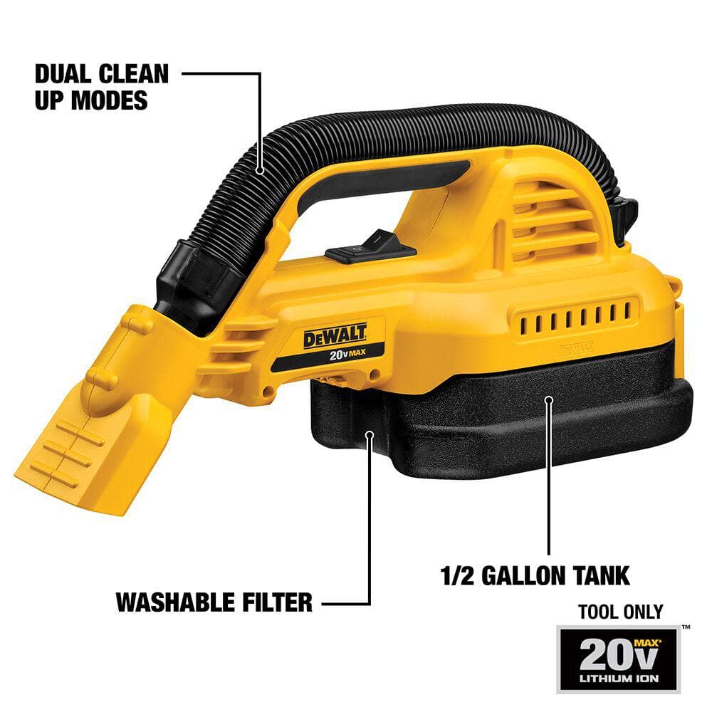 DEWALT 20V MAX 0.5-Gallon Cordless Handheld Wet/Dry Vacuum, Tool Only (DCV517B)