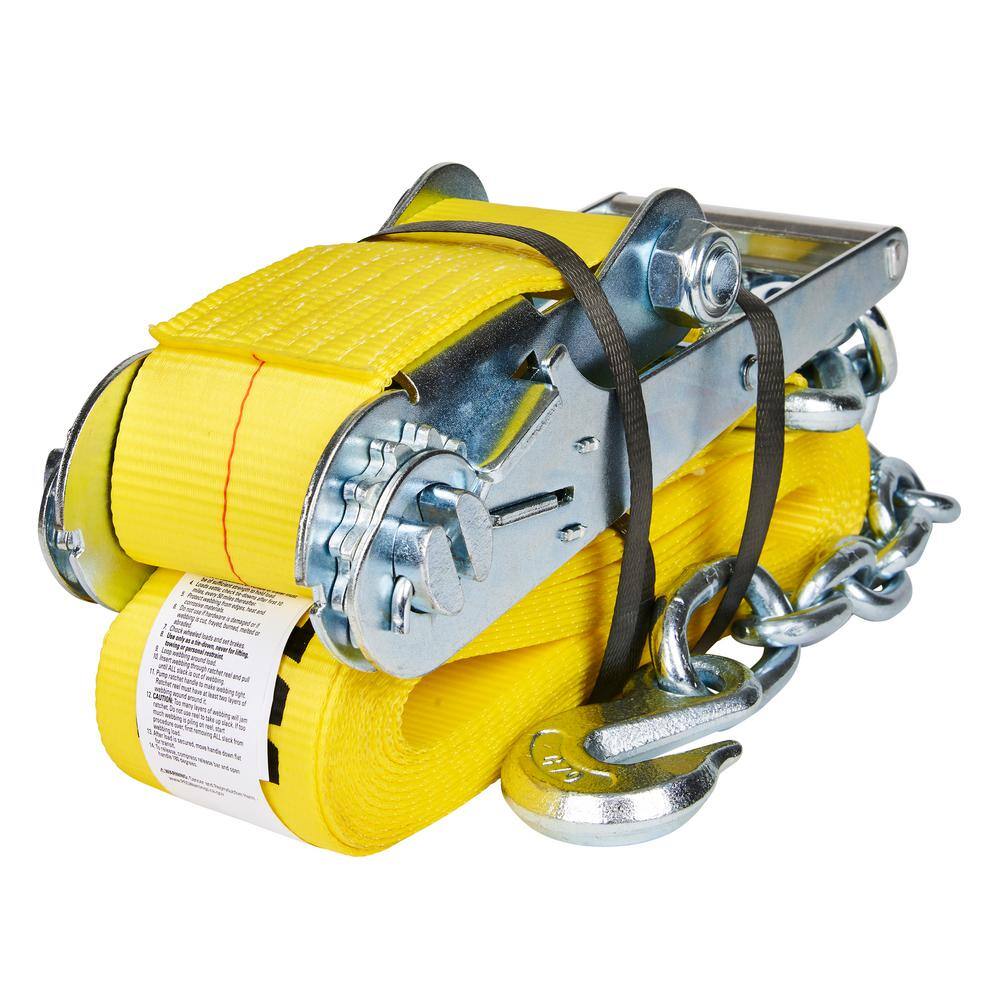 Keeper 30 ft. x 3 in. Ratchet Tie-Down with Chain Ends and Grab Hook, 5,000 lbs. WLL