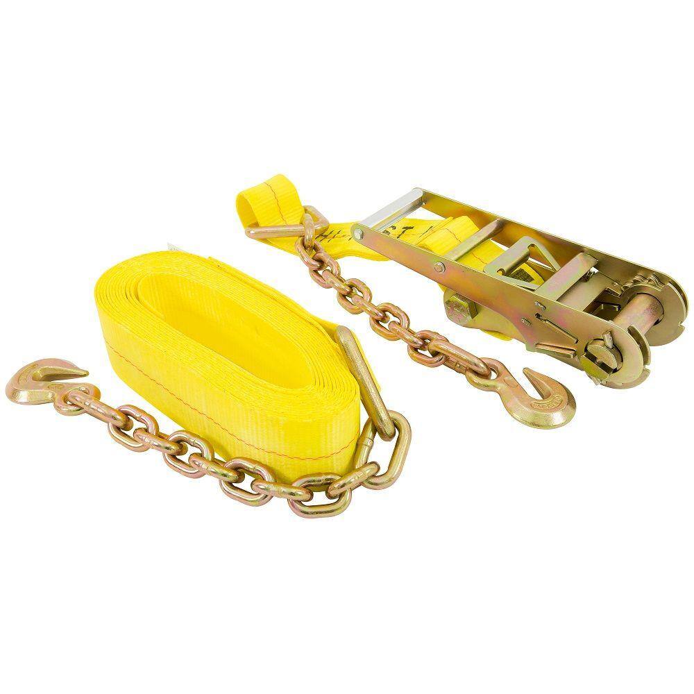 Keeper 30 ft. x 3 in. Ratchet Tie-Down with Chain Ends and Grab Hook, 5,000 lbs. WLL
