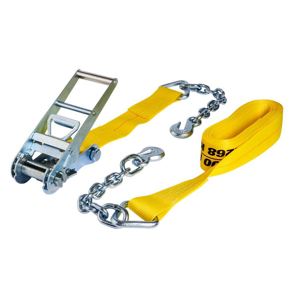 Keeper 30 ft. x 3 in. Ratchet Tie-Down with Chain Ends and Grab Hook, 5,000 lbs. WLL