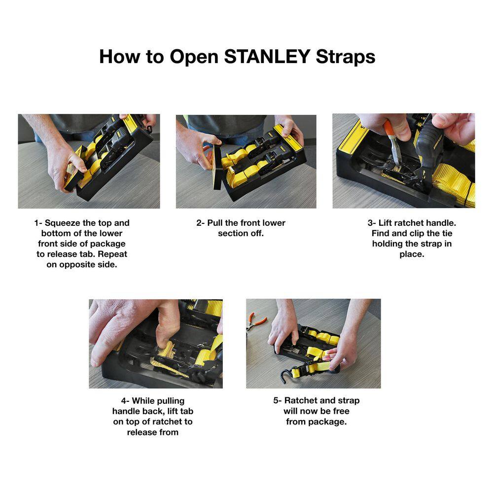 STANLEY 1 in. x 12 ft. Ratchet Straps, 1,500 lbs Break Strength (4-Pack)