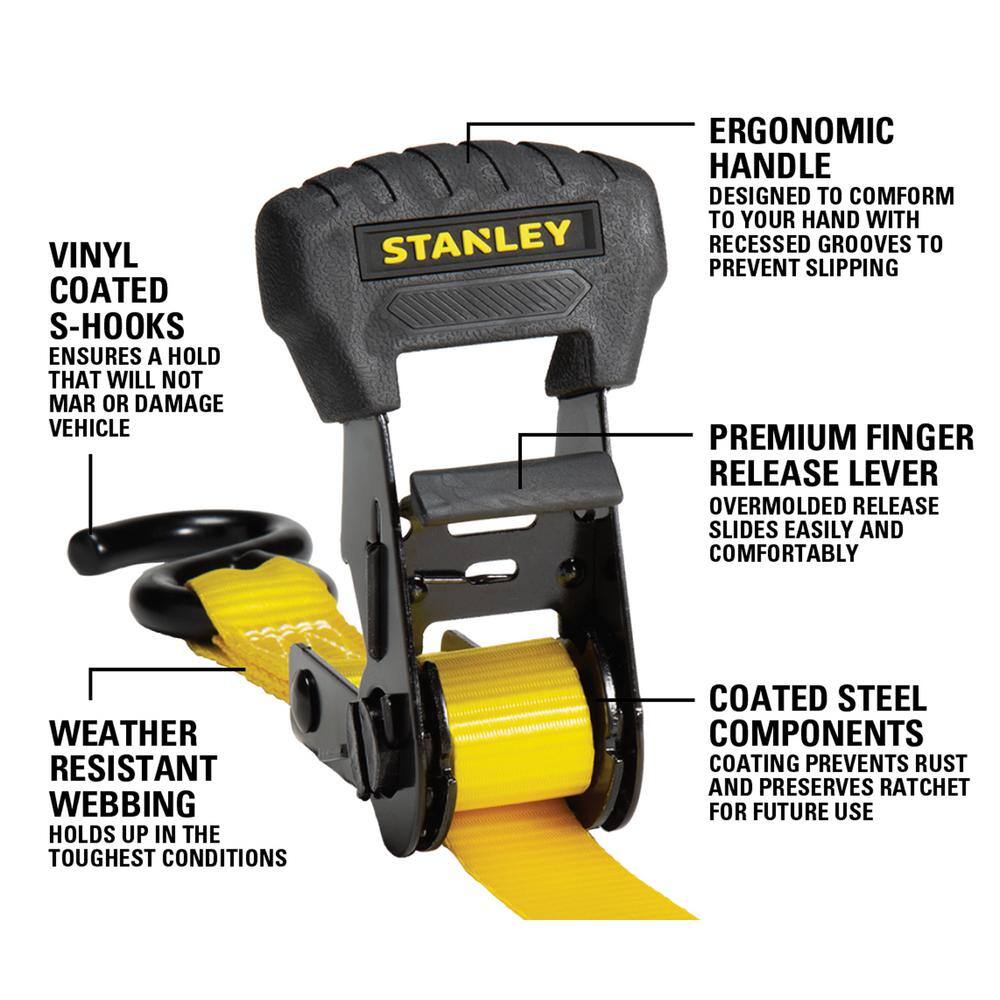 STANLEY 1.25 in. x 16 ft., 3000 lb Break Strength Ratchet Straps, 4-Pack