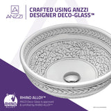 ANZZI Cadence Series 16.1 in. Round Bathroom Vessel Sink, Décor White, Tempered Deco-Glass