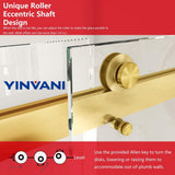 YINVANI 72 in. W x 76 in. H Double Sliding Frameless Bath Shower Door in Brushed Gold with Easy-Clean 3/8 in. Glass and Handle