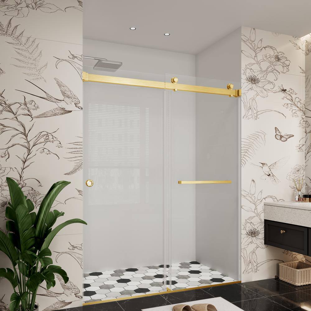 YINVANI 72 in. W x 76 in. H Double Sliding Frameless Bath Shower Door in Brushed Gold with Easy-Clean 3/8 in. Glass and Handle