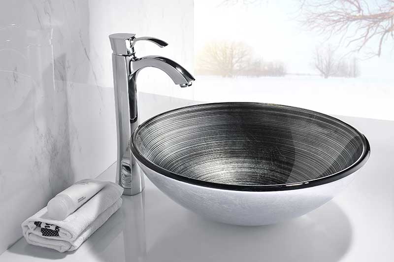 ANZZI Tara Deco-Glass Vessel Sink in Precious Storm, 16.5 x 5.7 in