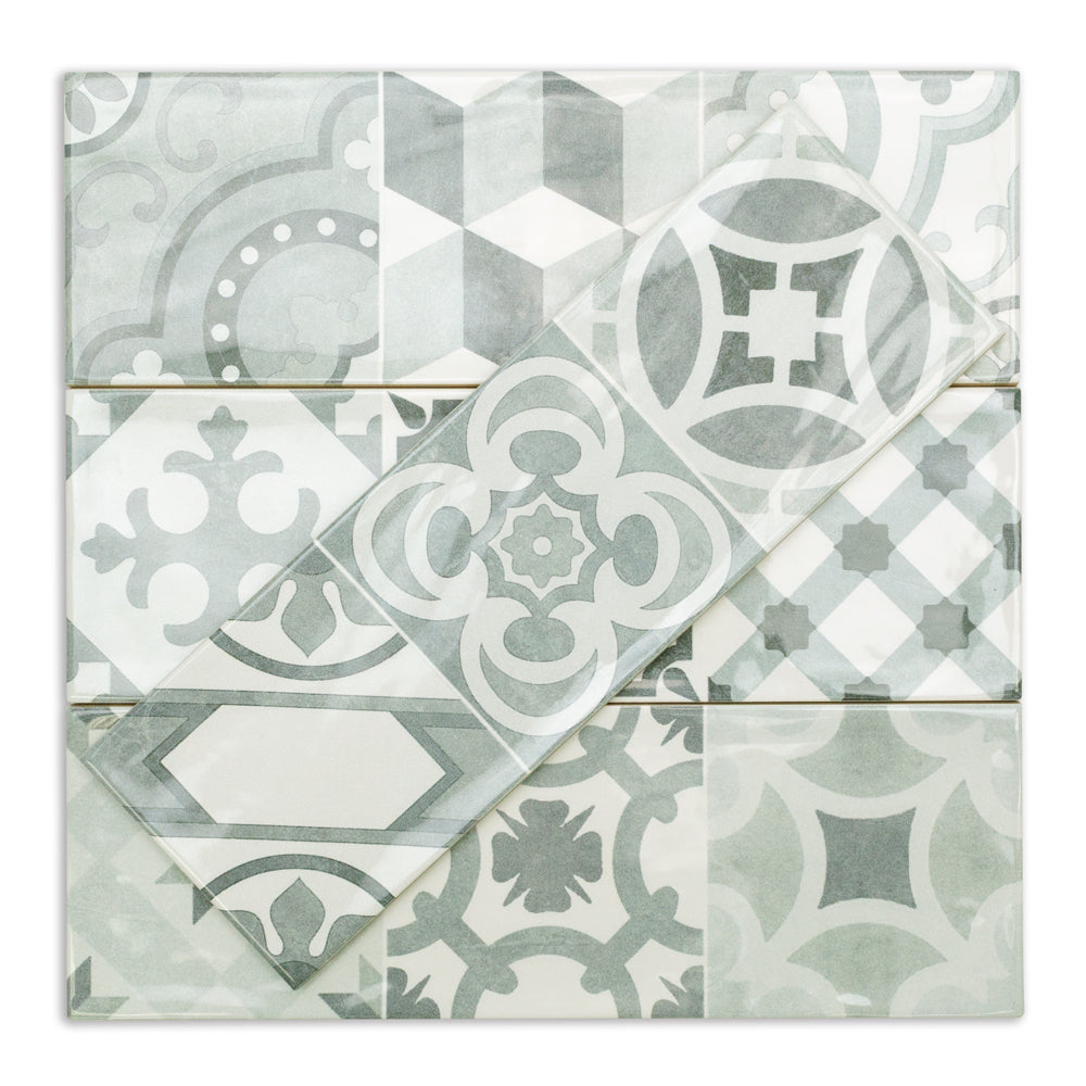 Santa Monica Cold Deco Gray 4x12 Polished Ceramic Wall Tile