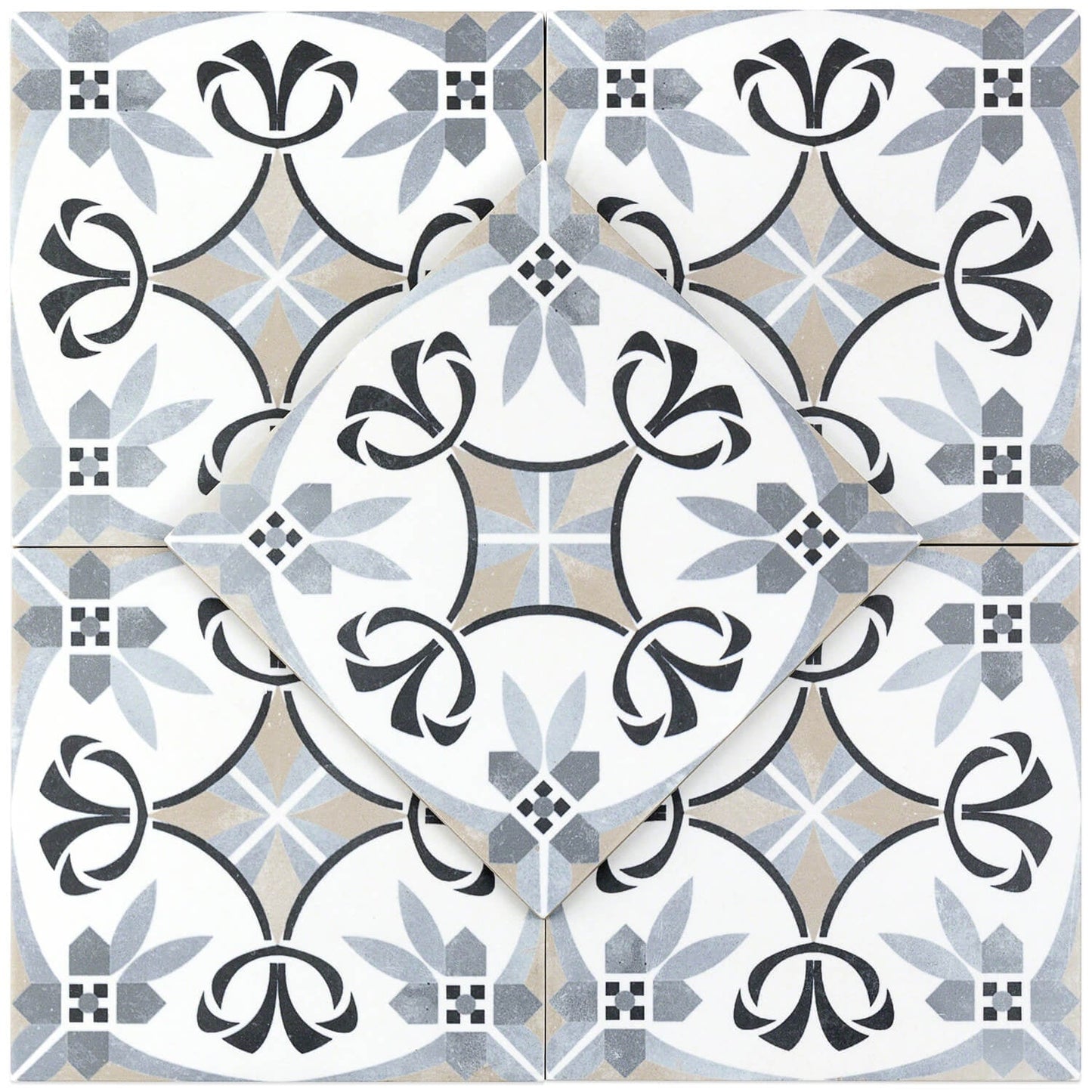 Bella Royale Gray 9x9 Matte Porcelain Tile - Encaustic Look