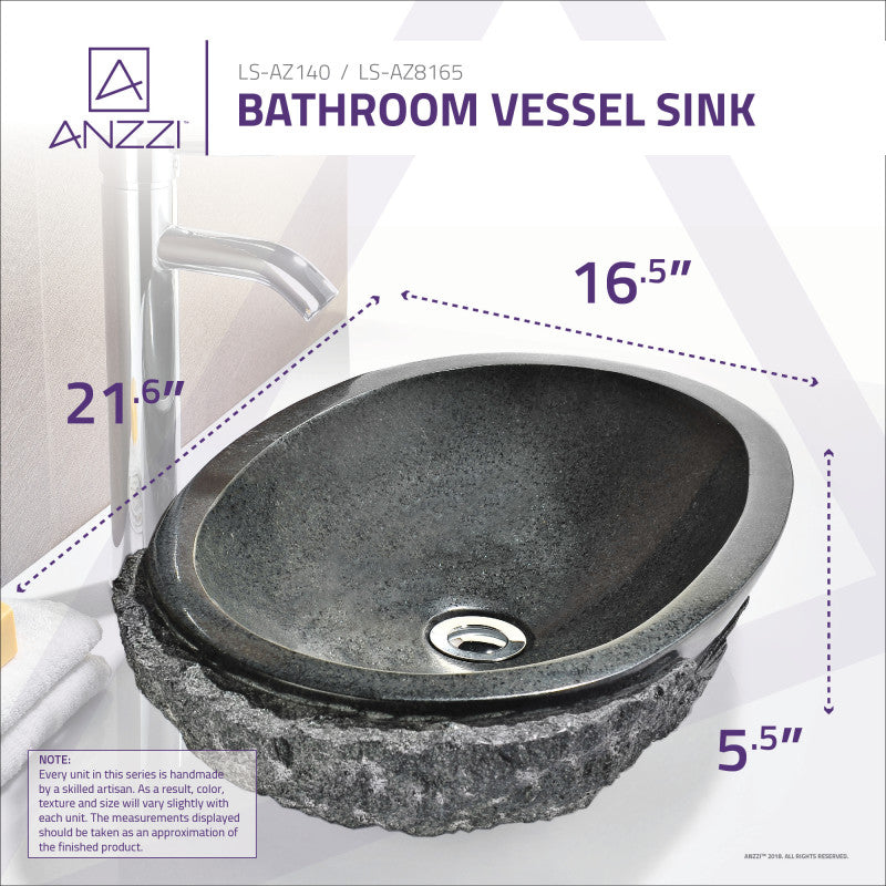 ANZZI Dragons Peak Vessel Sink in Mandy Black, 21.6 x 16.5 x 5.5 in