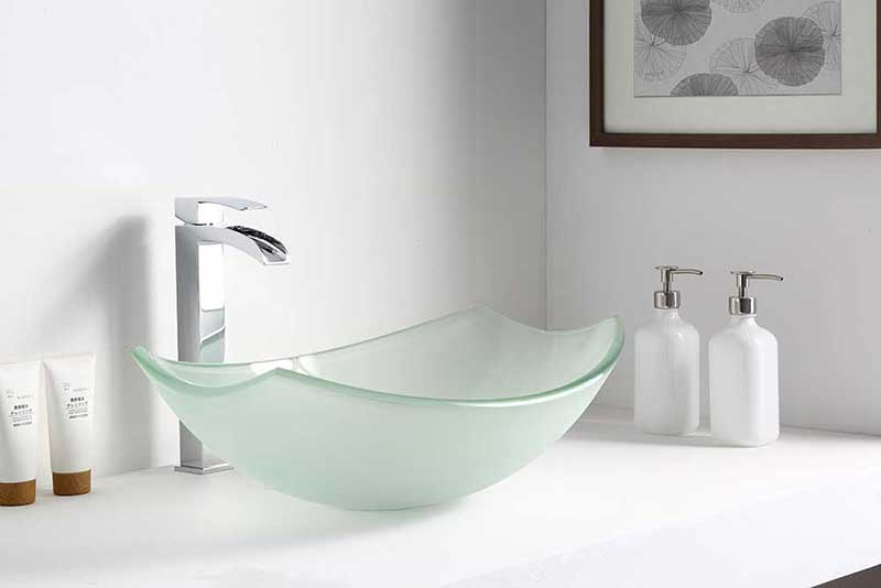 ANZZI Pendant Series Deco-Glass Vessel Sink, Lustrous Frosted, 19.7 x 14.6 x 6.75 in.