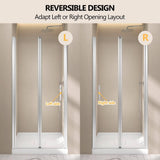 Zeafive 34 to 35-1/2 in. W x 72 in. H Frameless Bifold Shower Door Swing Pivot Small Alcove Shower Door in Chrome Clear Glass