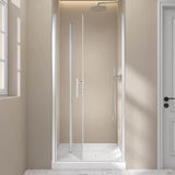 Zeafive 34 to 35-1/2 in. W x 72 in. H Frameless Bifold Shower Door Swing Pivot Small Alcove Shower Door in Chrome Clear Glass