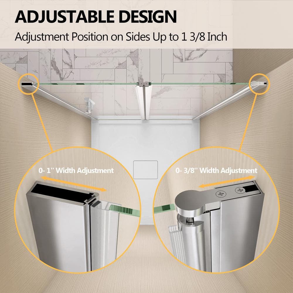 Zeafive 34 to 35-1/2 in. W x 72 in. H Frameless Bifold Shower Door Swing Pivot Small Alcove Shower Door in Chrome Clear Glass