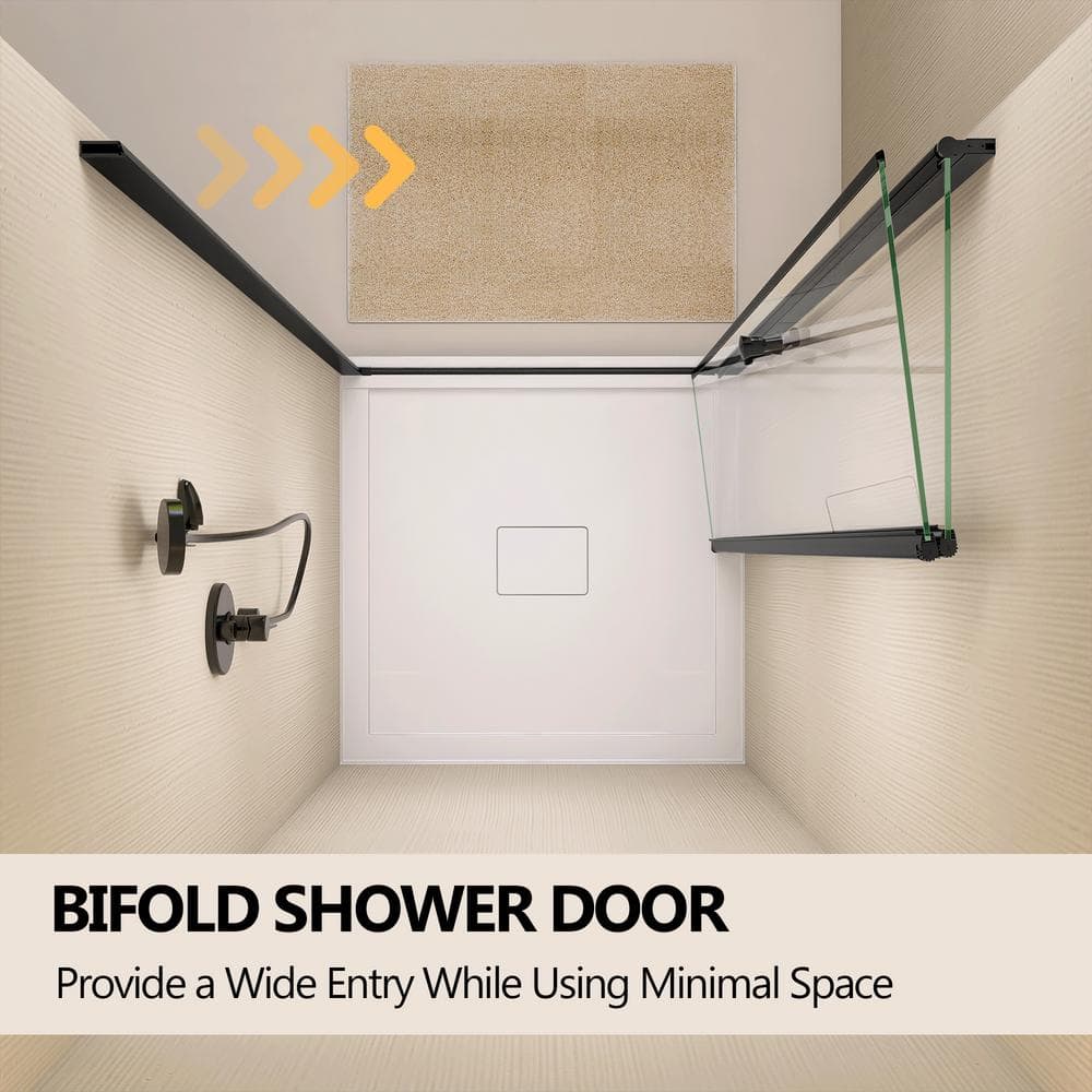 Zeafive 36 to 37-1/2 in. W x 72 in. H Frameless Shower Door Bifold Swing Pivot Small Shower Door in Black with Clear Glass