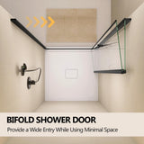 Zeafive 36 to 37-1/2 in. W x 72 in. H Frameless Shower Door Bifold Swing Pivot Small Shower Door in Black with Clear Glass