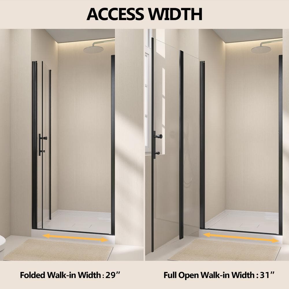 Zeafive 36 to 37-1/2 in. W x 72 in. H Frameless Shower Door Bifold Swing Pivot Small Shower Door in Black with Clear Glass