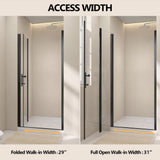 Zeafive 36 to 37-1/2 in. W x 72 in. H Frameless Shower Door Bifold Swing Pivot Small Shower Door in Black with Clear Glass