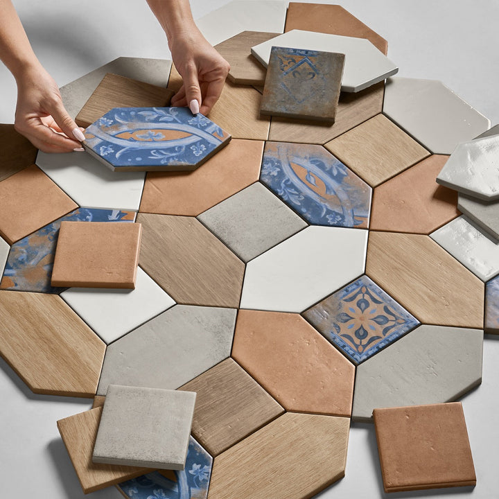 Morocco Oak Beige and Dove Gray Porcelain Tile - Square and Picket Shapes