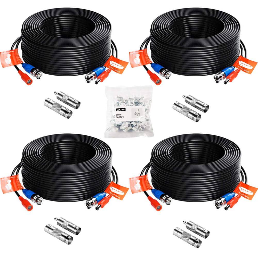 ZOSI 100 ft. Security Camera Cables BNC Cord Video Power Cable (4 pack of 100ft)