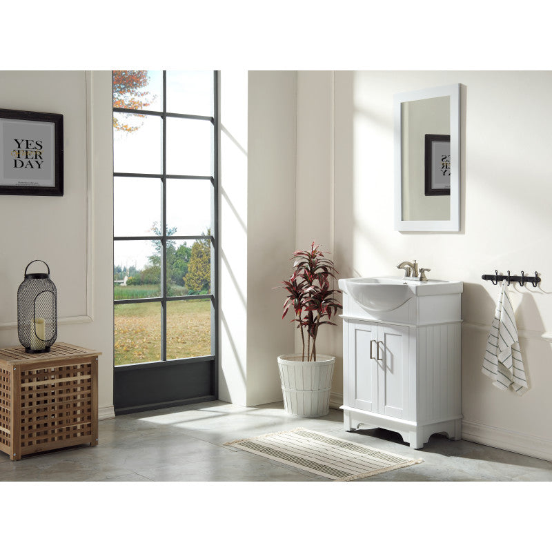 ANZZI Montburn 24-in Rich Black Single Sink Bathroom Vanity with White Ceramic Top, Mirror Included